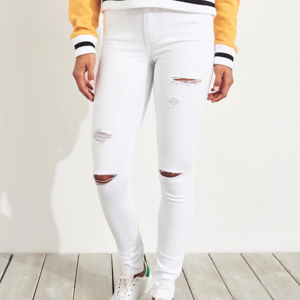 Hollister high rise white ripped jeggings